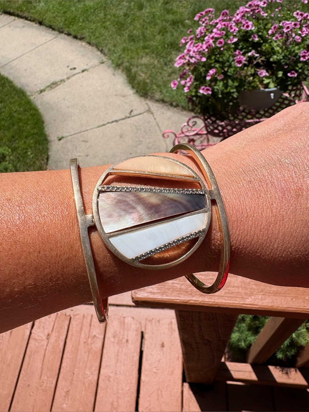 Gold-Tone Inlay Statement Cuff Bracelet with Shell Detail